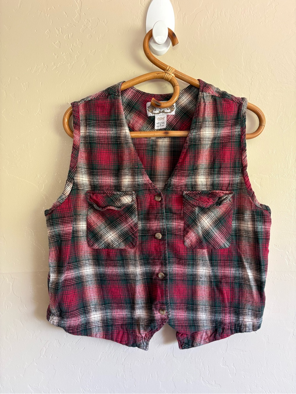 Vintage 90s Plaid 100% Cotton Button Up Vest Size Medium